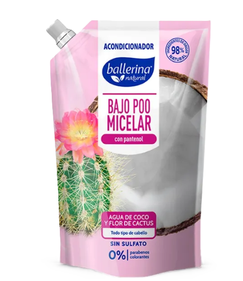 acondicionador ballerina bajo poo micelar con pantenol agua de coco 750 ml.